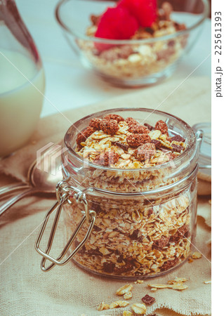 Granola in a jar with fruit 22561393