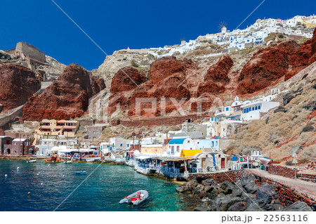 The old fishing harbor in the village of Oia. The old fishing harbor in the village of Oia. 22563116