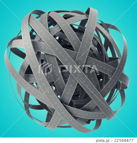 Sphere of tangled roads, on cyan background. 3d 22568877