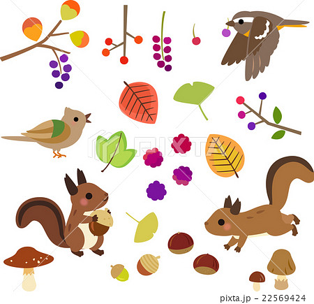 Illustration Set Of Autumn Tree And Small Animals - Stock Illustration  [22569424] - Pixta