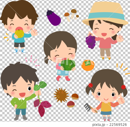 秋の収穫を楽しむ家族のイラストセット 22569526