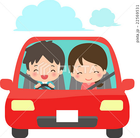 車に乗っている笑顔の男女のイラスト素材