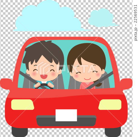 在汽車的微笑的男性和女性騎馬 在汽車的微笑的男性和女性騎馬 22569531