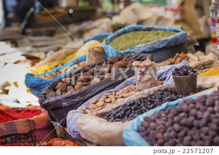 oriental market with bags full of various spices oriental market with bags full of various spices 22571207