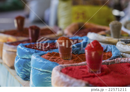 oriental market with bags full of various spices 22571211