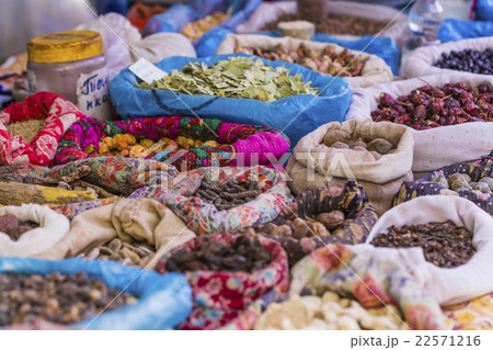 oriental market with bags full of various spices 22571216