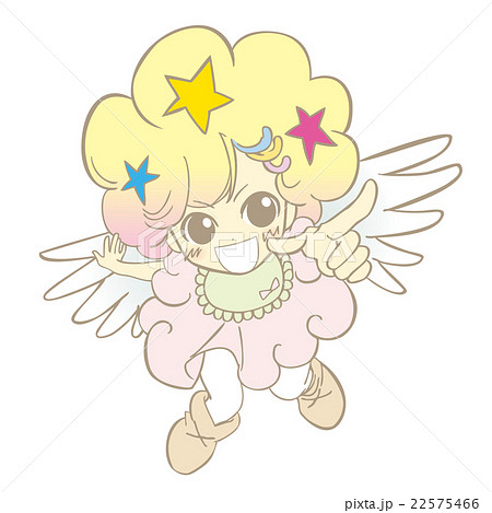 天使のイラスト アフロヘアの赤ちゃん天使 指差しのイラスト素材 天使のイラスト アフロヘアの赤ちゃん天使 指差しのイラスト素材