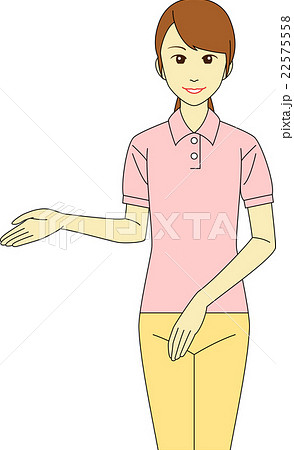 案内をするポロシャツの女性 22575558