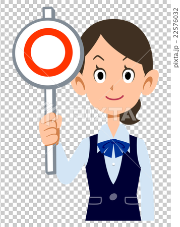 穿制服的女僱員戴著正確答案的卡片 穿制服的女僱員戴著正確答案的卡片 22576032