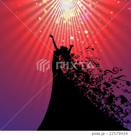 Silhouette Of Opera Singer And Musical Symbolsのイラスト素材
