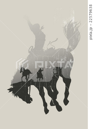 Double exposure of cowboy chasing wild horse throu Double exposure of cowboy chasing wild horse throu 22579638