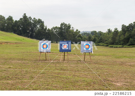 Outdoor archery range with three target boards Outdoor archery range with three target boards 22586215