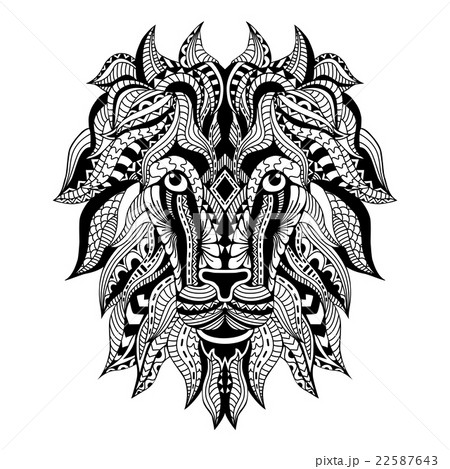 Ornamental Tattoo Lion Head Zentangle Stylized のイラスト素材