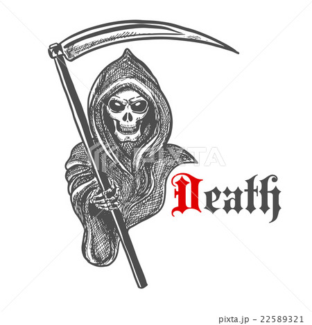 Spooky grim reaper with scythe, sketch style 22589321