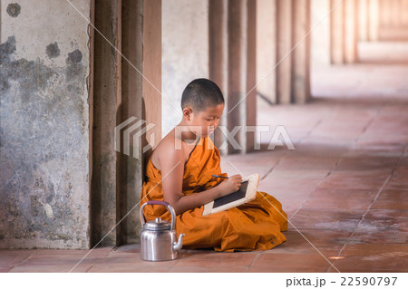 Little novice reading and studying blackboard 22590797
