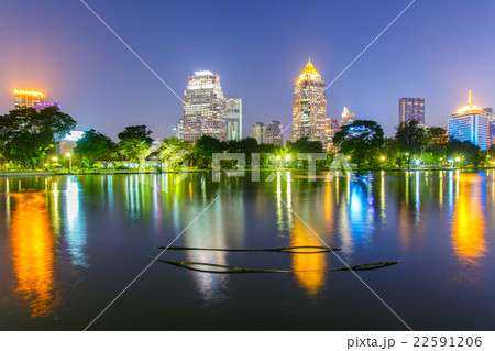 Business district cityscape from a park 22591206