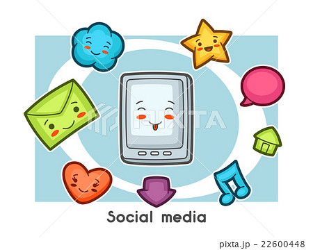 Kawaii social media gadgets funny card. Doodles Kawaii social media gadgets funny card. Doodles 22600448