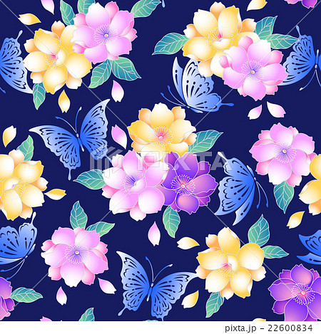 桜と蝶の浴衣柄のイラスト素材 [22600834] - PIXTA
