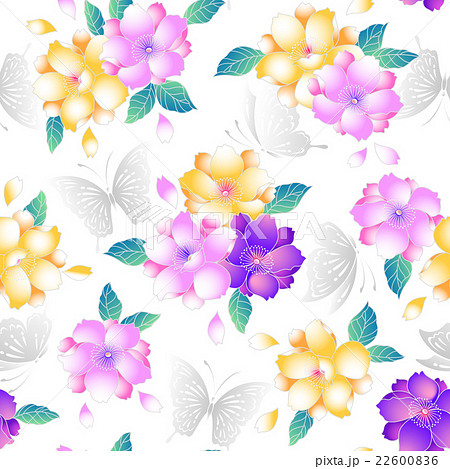 桜と蝶の浴衣柄のイラスト素材 22600836 Pixta