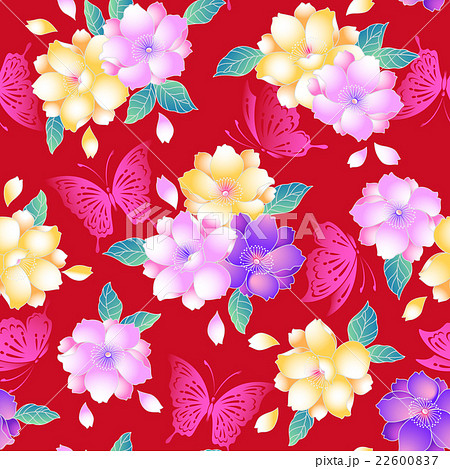 桜と蝶の浴衣柄のイラスト素材