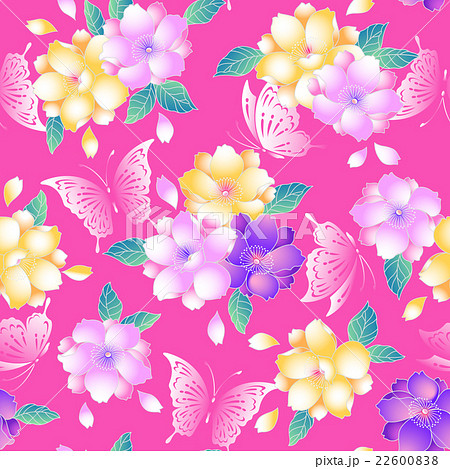桜と蝶の浴衣柄のイラスト素材 22600838 Pixta