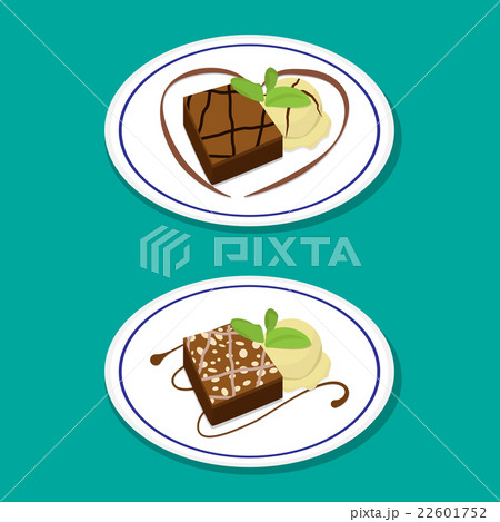 Fudge Brownie on dish with icecream, vector 22601752