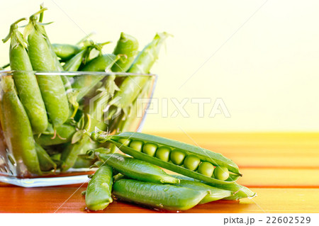 green peas on the desk in the garden 22602529