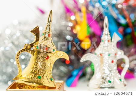 Ramadan Eid background. Golden arabic coffee pot 22604671