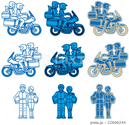 モーターサイクル-アドベンチャータイプ（フラットデザイン）ブルー色バリエーションセット 22606244