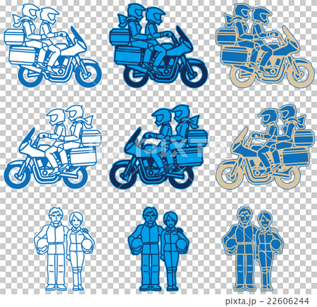 モーターサイクル-アドベンチャータイプ（フラットデザイン）ブルー色バリエーションセット 22606244