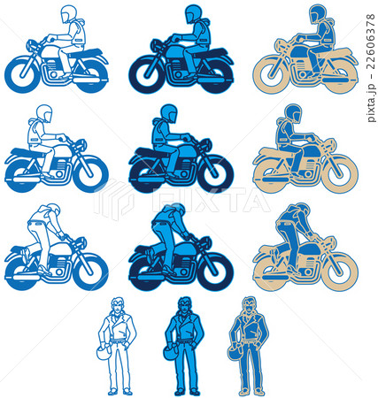 モーターサイクル-オールドルックタイプ(フラットデザイン)ブルー色バリエーションセット モーターサイクル-オールドルックタイプ(フラットデザイン)ブルー色バリエーションセット 22606378