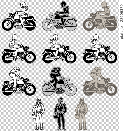 モーターサイクル-オールドルックタイプ（フラットデザイン）モノクロームバリエーションセット 22606379