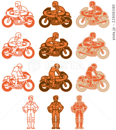 モーターサイクル-カフェレーサータイプ（フラットデザイン）オレンジ色バリエーションセット 22606380