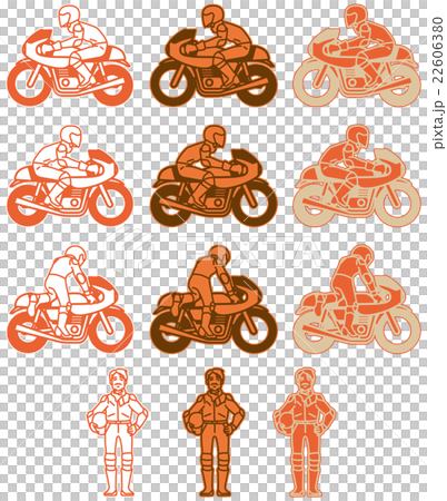 モーターサイクル-カフェレーサータイプ（フラットデザイン）オレンジ色バリエーションセット 22606380