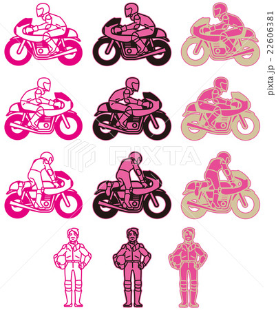モーターサイクル-カフェレーサータイプ(フラットデザイン)ピンク色バリエーションセット モーターサイクル-カフェレーサータイプ(フラットデザイン)ピンク色バリエーションセット 22606381