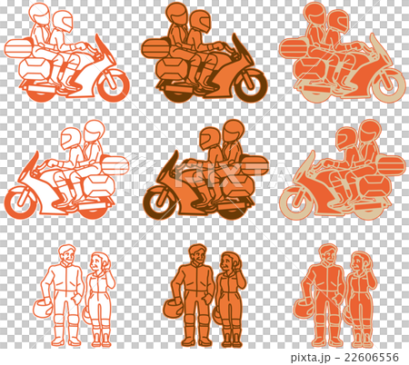 Motorcycle - Tourer Type (Flat Design) Orange Variation Set 22606556