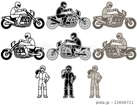モーターサイクル-ドラッグタイプ（フラットデザイン）モノクロームバリエーションセット 22606721