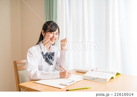 自宅で勉強をする女子高生 自宅で勉強をする女子高生 22610014
