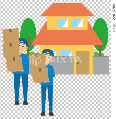 引越 家から荷物を運ぶ業者のイラスト素材 引越 家から荷物を運ぶ業者のイラスト素材