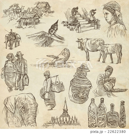 Laos. Pictures of Life. Freehands on paper. 22622380