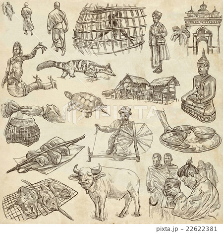 Laos. Pictures of Life. Freehands on paper. 22622381