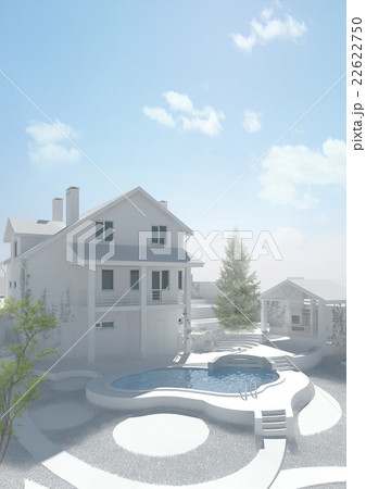 Poolside planting of greenery stages, 3d render Poolside planting of greenery stages, 3d render 22622750
