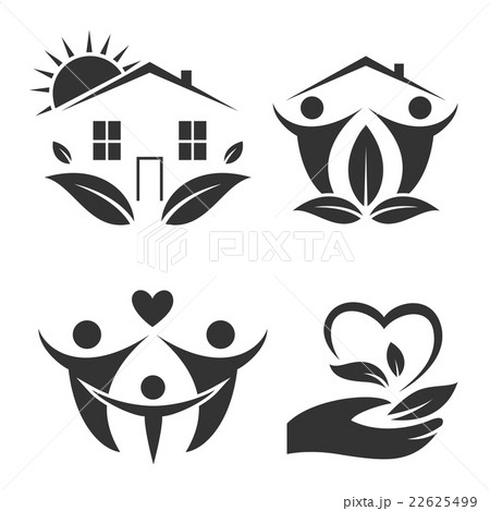 Green house logo set. Happy family icon, eco lover 22625499