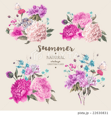 Set vintage floral vector bouquet of peonies 22630831
