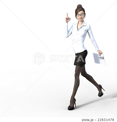 新聞を持って歩くメガネの女性　オフィス　perming3DCG　イラスト素材 22631479