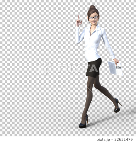 新聞を持って歩くメガネの女性　オフィス　perming3DCG　イラスト素材 22631479