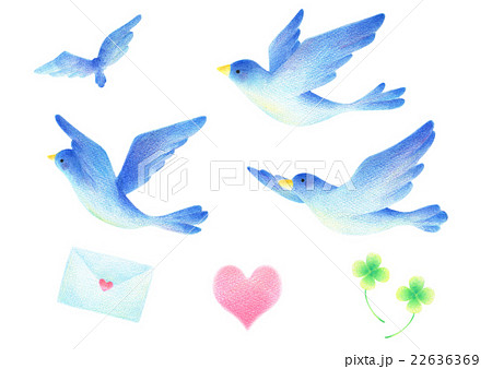 羽ばたく青い鳥 アイテムセットのイラスト素材 22636369 Pixta