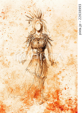 pencil drawing on paper, indian woman and feathers pencil drawing on paper, indian woman and feathers 22638993