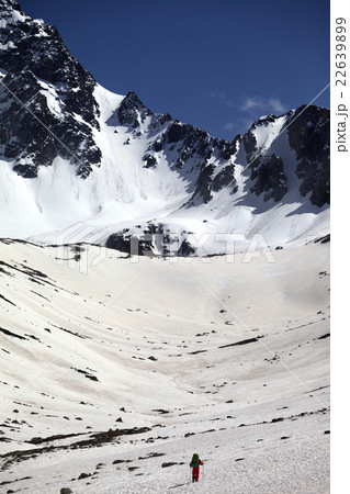 Hiker in snowy mountains at nice spring day Hiker in snowy mountains at nice spring day 22639899