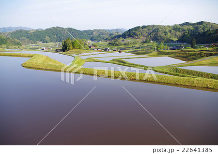 山里の春 田植え前の水田 水面 棚田 山里の春 田植え前の水田 水面 棚田 22641385